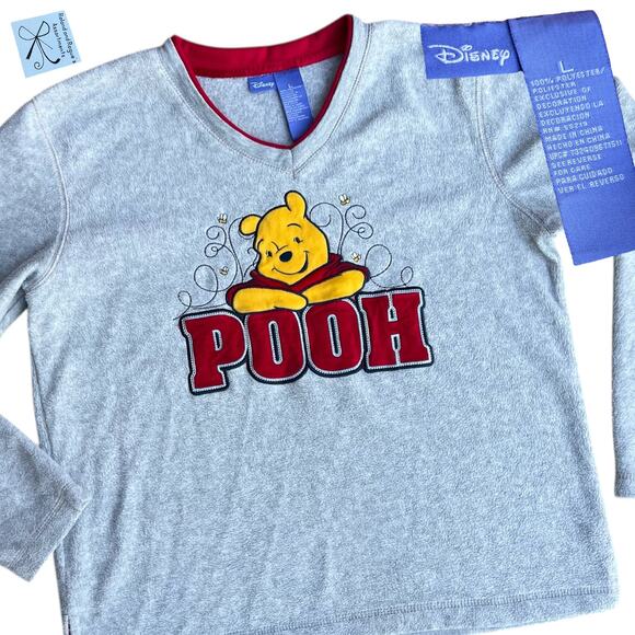 Disney Winnie the Pooh V-Neck Pullover Sweatshirt Sz L - Picture 1 of 5